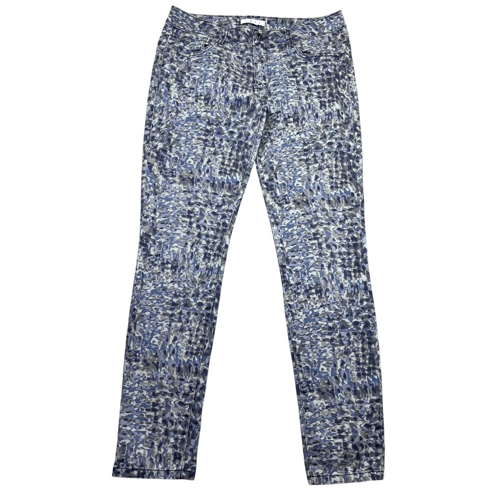 Cabi Women's The Slimmer Ankle Jeans Blue Gray Abstract Print Sz 6 Fits 30" Boho
